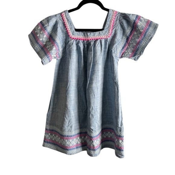 Cat & Jack lightweight chambray square neck youth 10-12 embroidered dress. - Picture 1 of 8